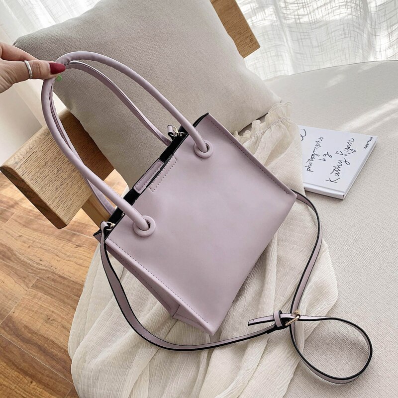 Female Solid Color Simple Pu Leather Crossbody Bags for Women Shoulder Handbags Lady Summer Small Totes Bolso Mujer: Purple