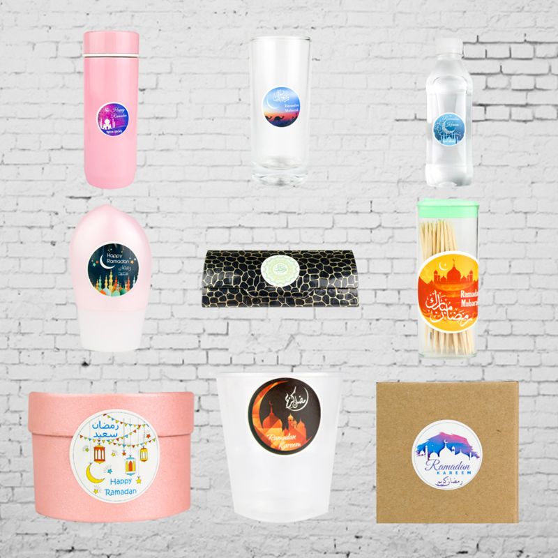 100 Pcs/Set Eid Mubarak Stickers Decorations Cards DIY Cupcakes Picks Letter Pattern Sticker Festival Supplies