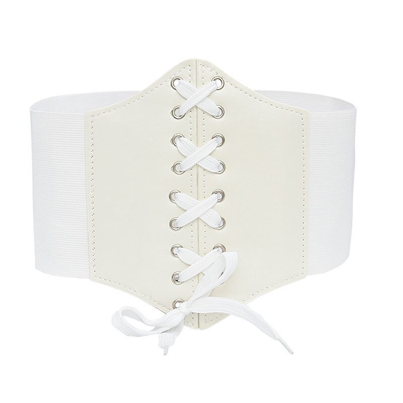 Cinturones anchos para mujer, corsé de cuero PU para adelgazar la cintura, cinturones de cuerpo, cintura elástica ajustable, faja para vestido: white width belt