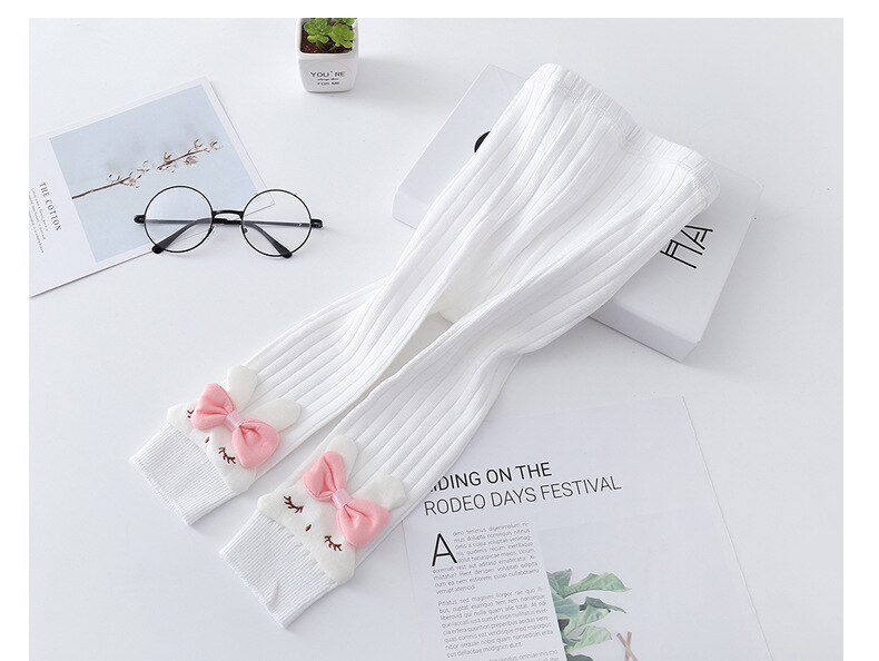 Ins Autumn Winter Baby Pants Ribbed Knit Pants 1-5years Cartoon Rabbit Ribbed Baby Pants: White / XL(3-5Years)