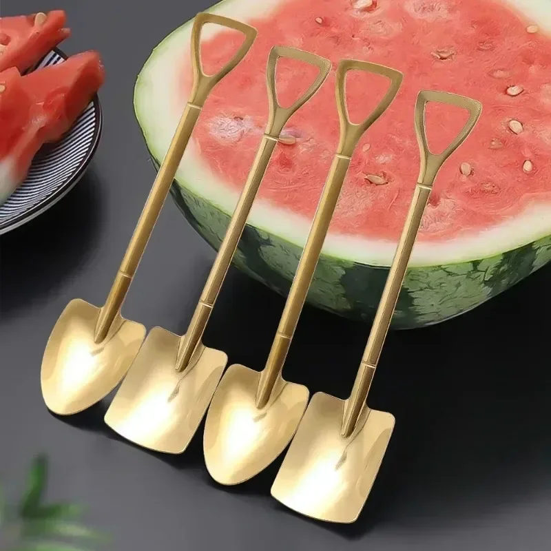 1/8pcs Shovel Spoons Coffee Stirring Spoon Stainless Steel Ice Cream Dessert Watermelon Scoops Kitchen Tableware Set