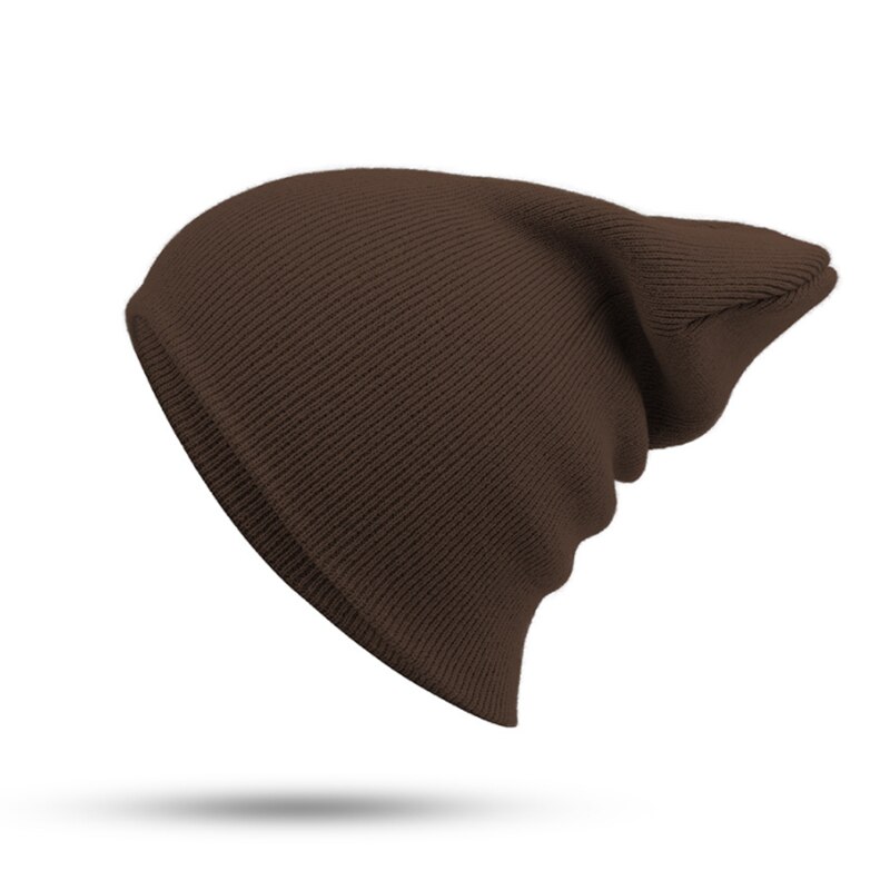 Vinterhuer hue almindelig strikhue efterår vinter varm skimanchet kasket uld blandinger bløde slouchy skull caps huer mænd kvinder: Brun
