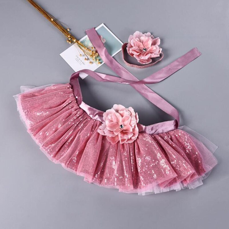 Gonna rosa per bambini con paillettes principessa abbigliamento per bambini gonna irsuto neonato gonna fiore rosa studio fotografico gonna tutù SK19003