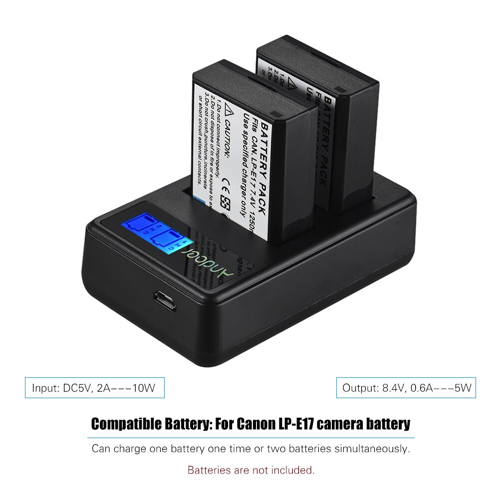 Andoer Compact Dual Channel LCD Camera Batterij Oplader USB Input voor Canon LP-E17 Camera Batterij voor Canon EOS M3 M5 m6 77D 800D