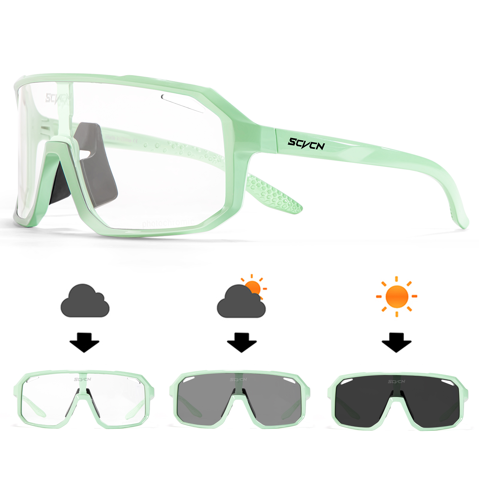 Fotokromatiske sykkelbriller utendørs sykkelsolbriller menn terrengsykkelsolbriller kvinner landeveissykkelbriller  uv400 sykkelbriller: Sølv