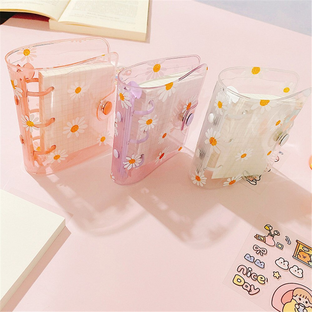 Mini 3 Holes Loose Leaf Notebook Cute Daisy Binder Ring Hand Book File Folder Kawaii Notebook Planner Office School Journals