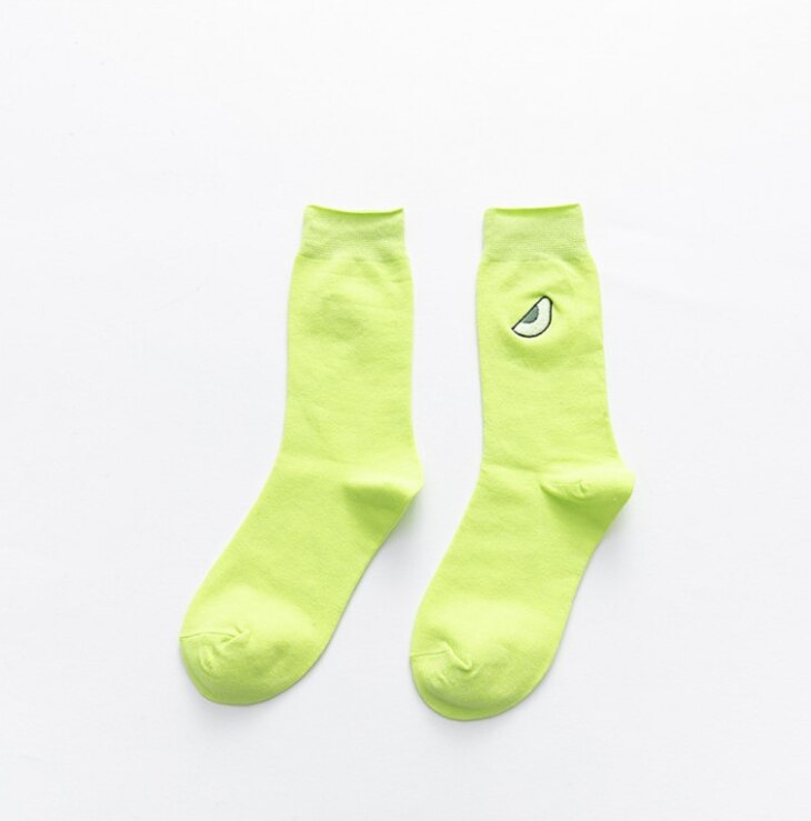 Fasahion Spring And Summer Women's Socks Cute Avacado Embroidery Green Set Socks Casual Socks Short Cotton Socks: 002