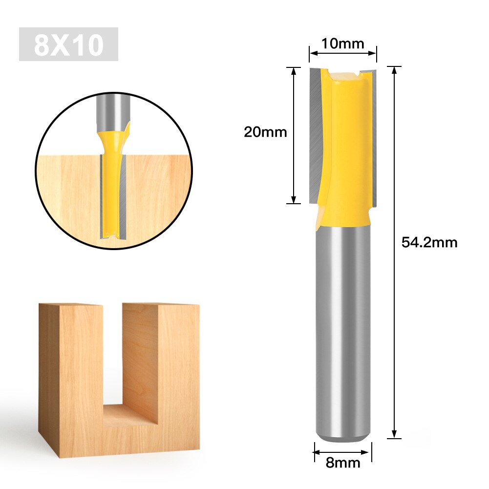 1/5pcs 8mm Shank Straight Woodworking Router Bit Set Woodworking Tools Carpenter Milling Cutter 3/6/10/12/16mm Cutting Diameter: 8x10mm