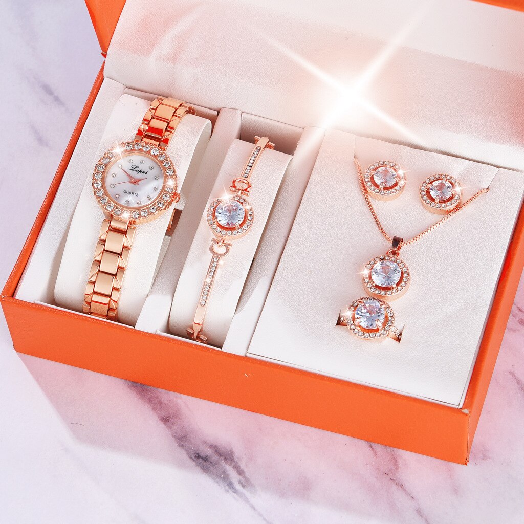 Dames Horloge Met Diamanten Armband Horloge Tweedelige Set Eenvoudige Quartz Horloge Set Stalen Band Temperament Reloj De mujer