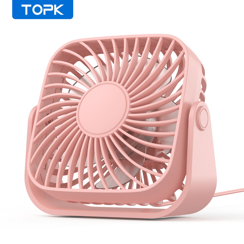 TOPK 4 inch USB mini-bureauventilator, 3 snelheden stille draagbare desktop-tafelventilator, 360 ° Aanpassing persoonlijke kleine ventilator voor slaapkamer thuiskantoor: Roze