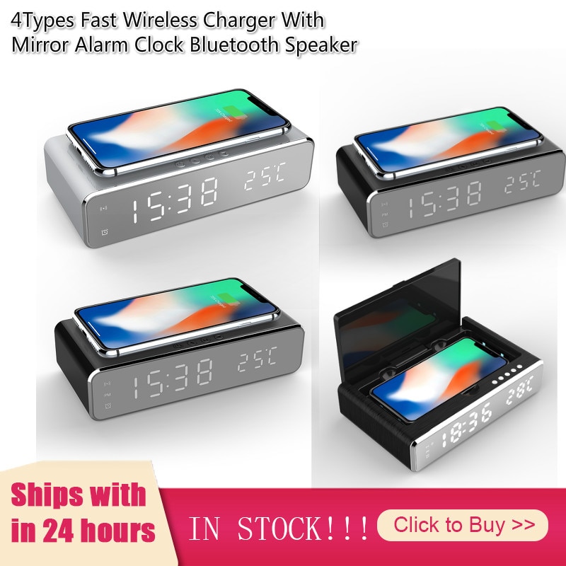 Fast Wireless Charger Phone Wireless Charging Pad Thermometer LED Alarm Clock Bluetooth Speaker Fast Charger For Iphone Samsung