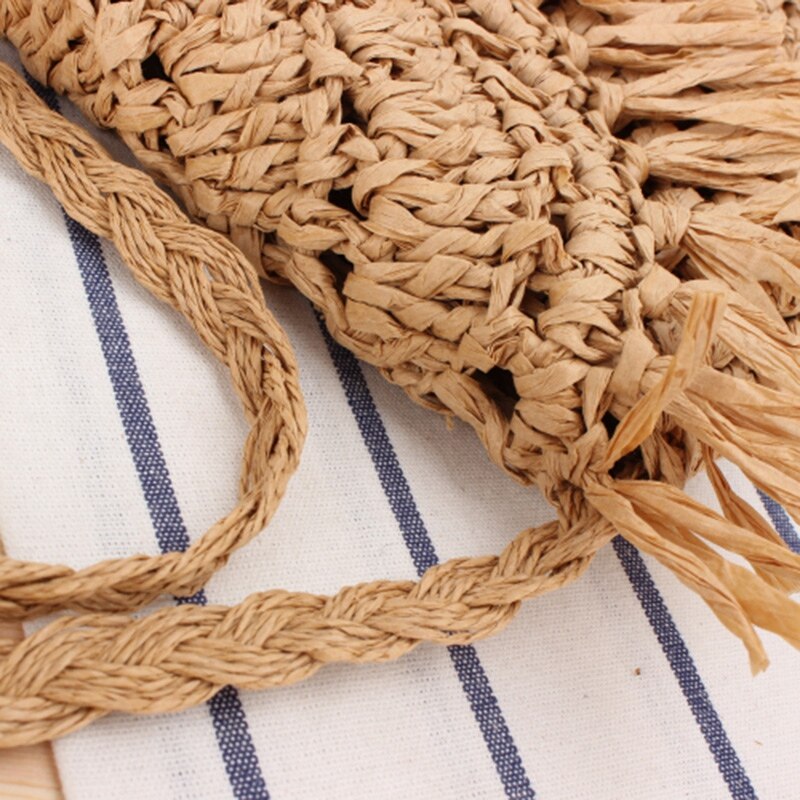 Handgjord krok blomma tofs vävd väska casual messenger vävd väska semester strandväska kamel