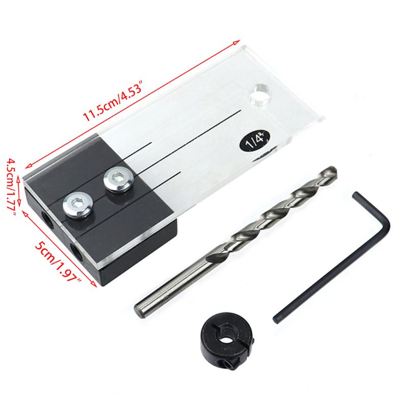 Dowel jig akryl herdet stål lomme hull jig 1/4 tommers bor guide locator