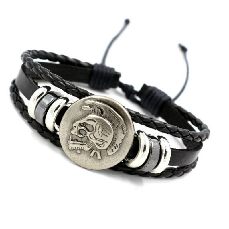 925 Silber Vintage Multilayer Woven Armband herren Ziehen Leder Armband Hip Hop Schmuck: 3