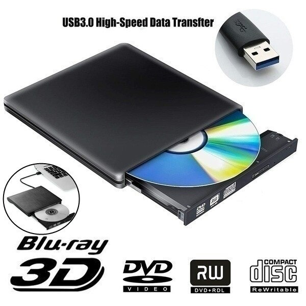 Usb høyhastighets ekstern cd dvd-stasjon 4k 3d blu ray-spiller forfatter bærbar bd / cd / dvd-brennerdriver for mac, vinn 10,8,7, bærbar pc, pc