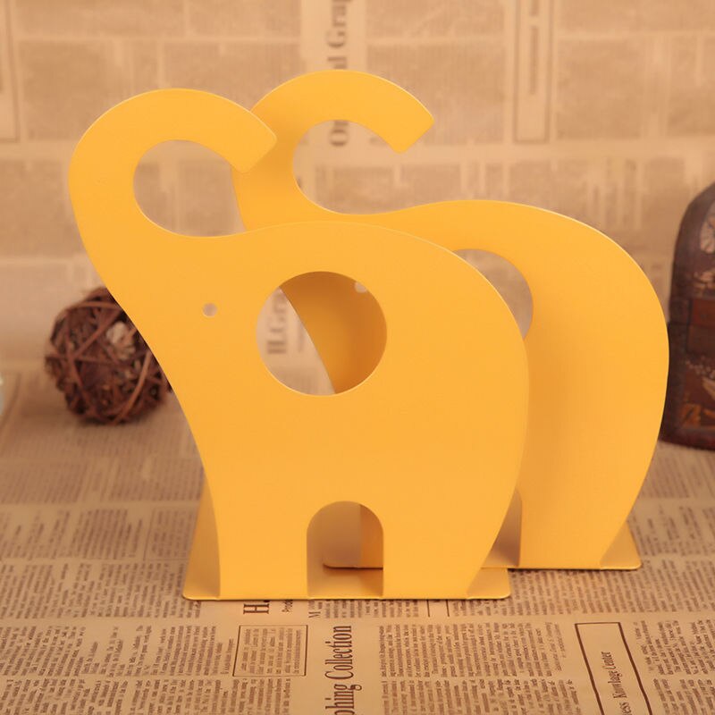2 Pcs/Set Cute Giraffe and Elephant Book Stand Cartoon Metal Bookend Reading Book Holder Shelf