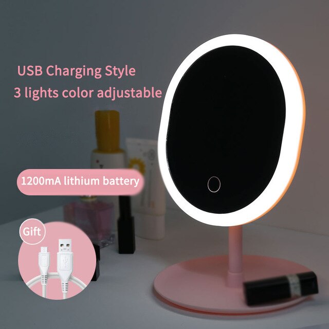 LED Makeup Mirror Light Adjustable Touch Dimmer USB Led Vanity Mirror Storage Table Desk Fast DeliveryCosmetic Mirror: OvalC