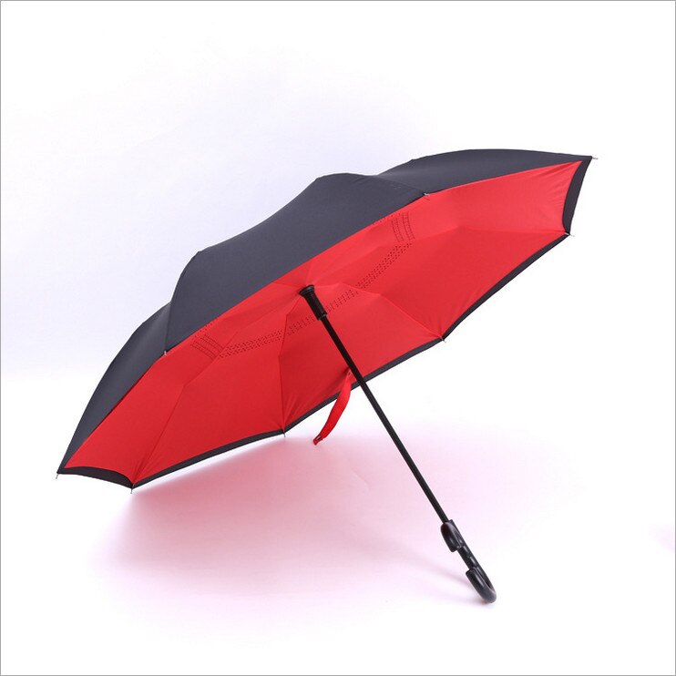 Halvautomatisk dobbeltlag inverteret vindtæt c-krog hænder regn bil omvendte paraplyer: 8