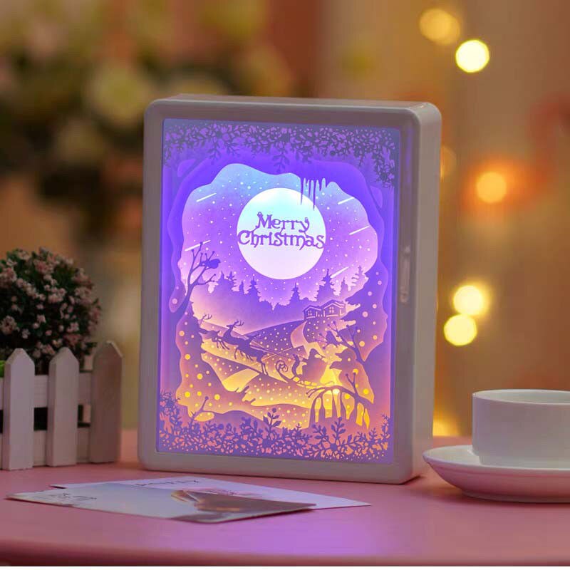Light Shadow Paper Carving Lamp Room Decoration Items Girl Birthday Finished Diy Production Bedroom Romantic Night Light: Christmas snow