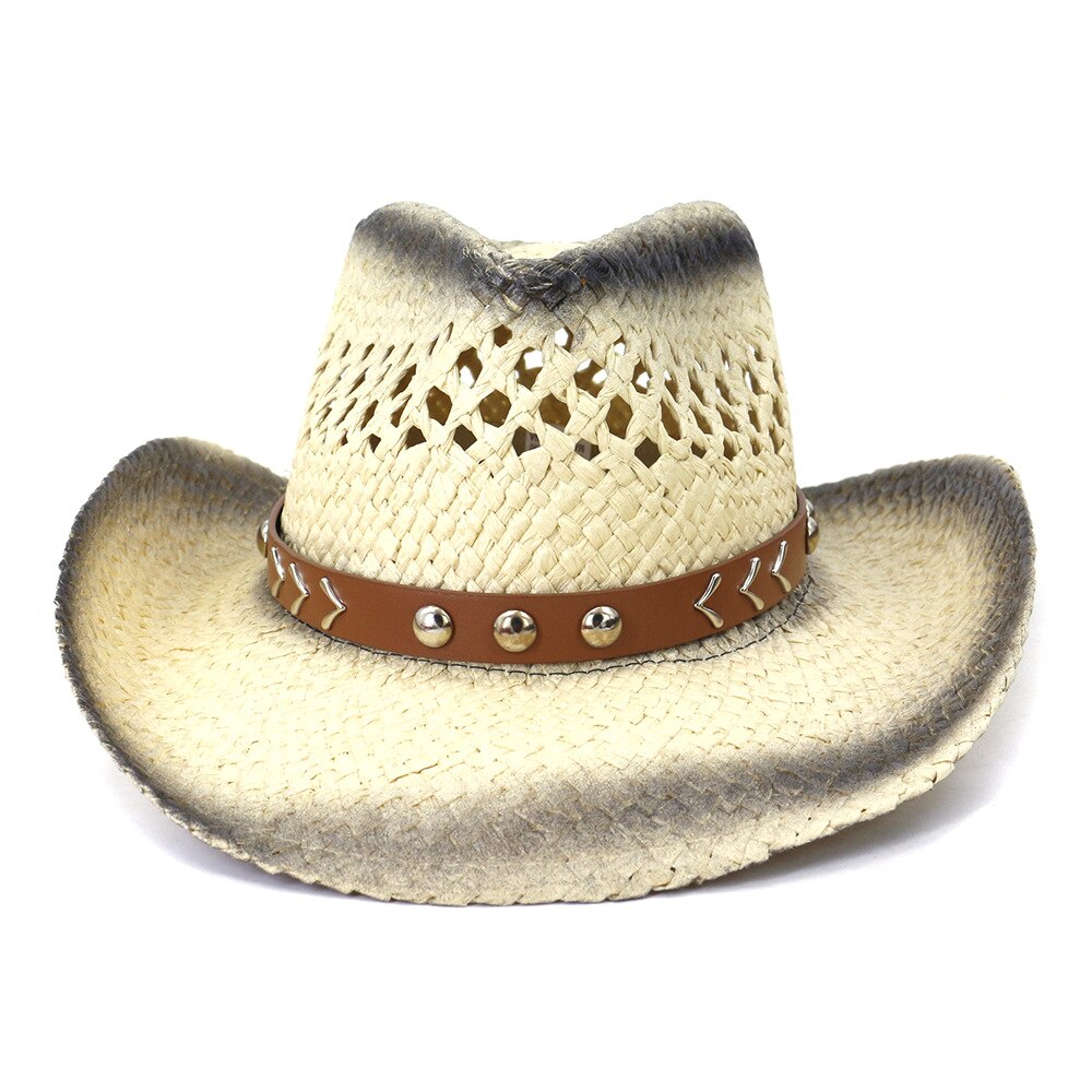 Hoaree cowboy chapéus estilo ocidental verão chapéu de palha artesanal tricô aba larga panamá rosa roxo preto cáqui chapéu de sol: Preto