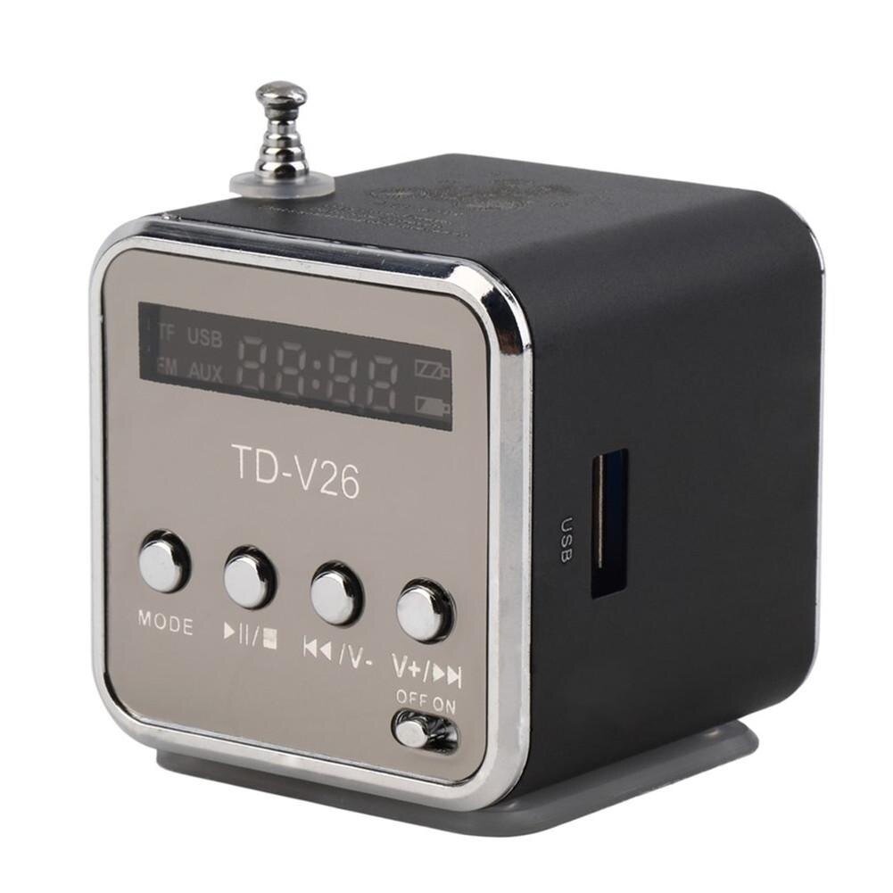 TDV26 Mini Subwoofer Stereo Lautsprecher TF Karte FM Radio Musik-Spieler mit Antenne: Schwarz