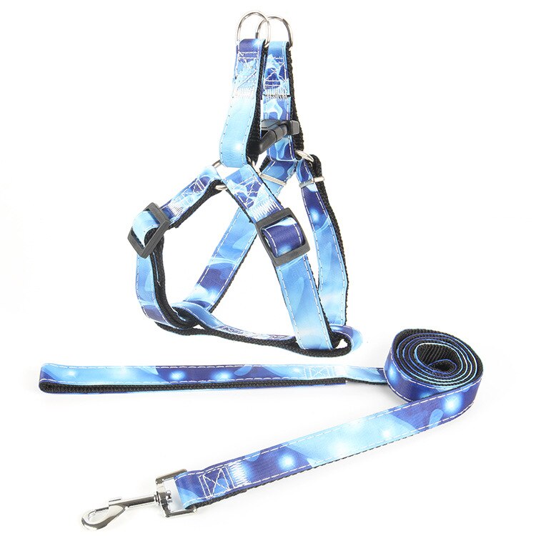 Printing Dogs Cat Harness And Leash Set Puppy Dog Chain Collar Belt Strap Pets Accessories Yorkshire Terrier Perros Productos: Blue / XL