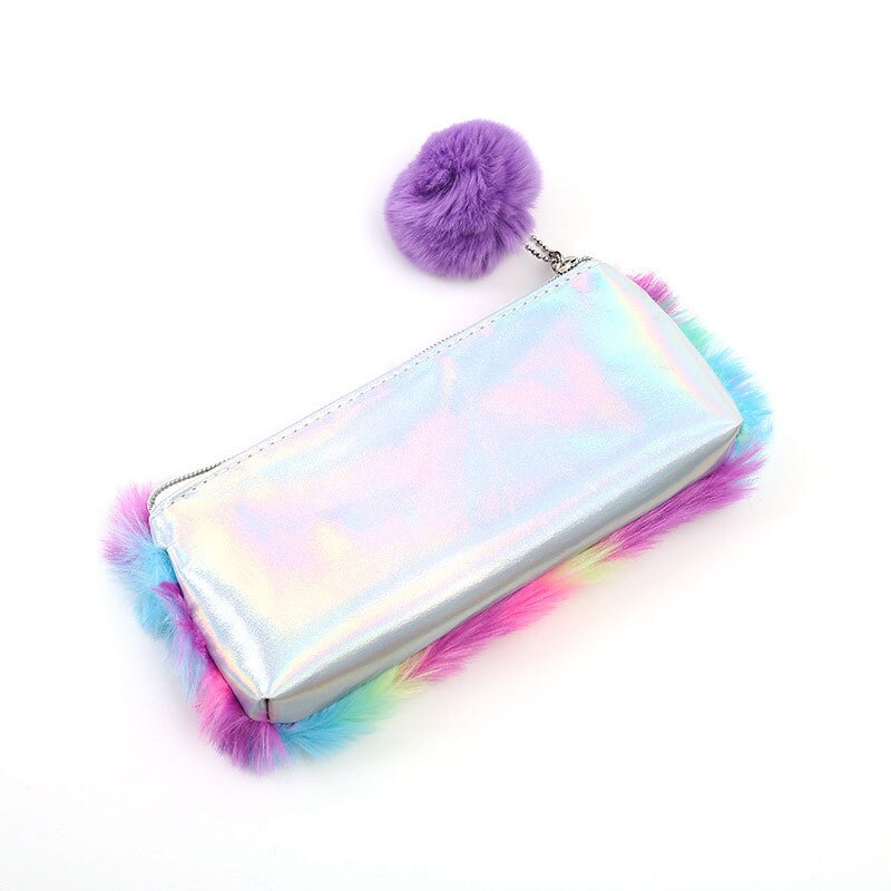 VOGVIGO Plush Rainbow Day Clutches Pencil Case for Students Mobile Pen Bags Stationery Pouch Box School Handbags Supplies