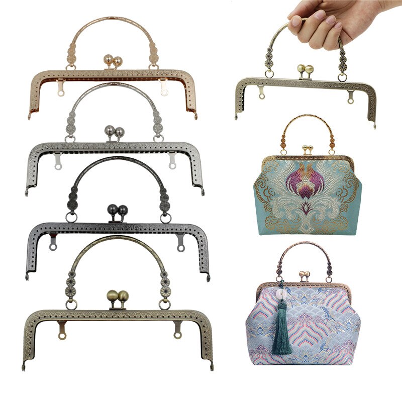 HAOFA 4pcs 20cm Small Flower Handle Sewing Purse Metal Frames Antique Accessories For Bag kiss clasp bag frame
