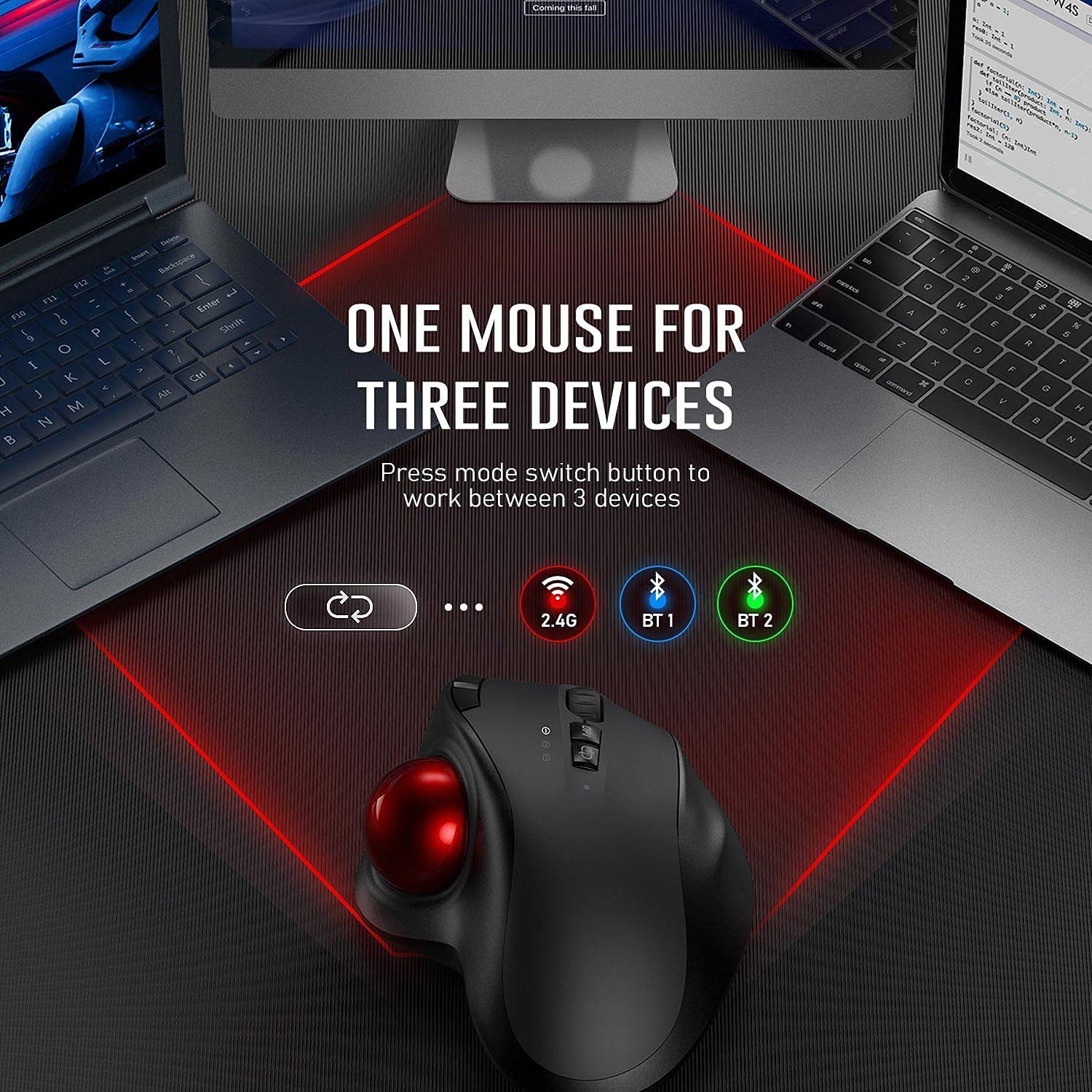Trackball bezprzewodowa mysz akumulatorowa mysz Bluetooth 2.4G USB ergonomiczne myszy do komputera Android Windows 3 regulowana DPI