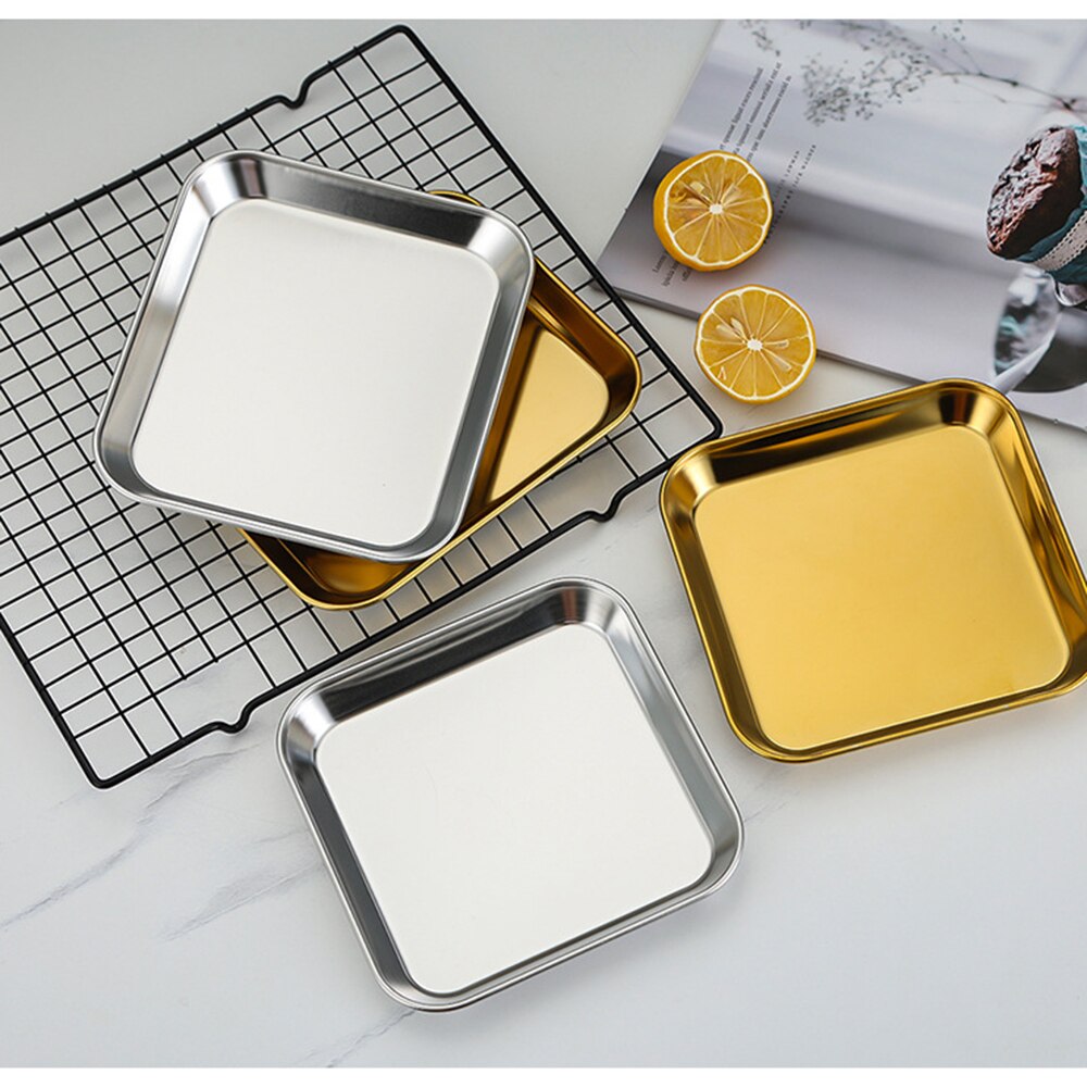 1Pcs 304 Stainless Steel Snack Cold Plate Kindergarten Snack Plate Barbecue Plate Nordic Flat Base Fruit Plate