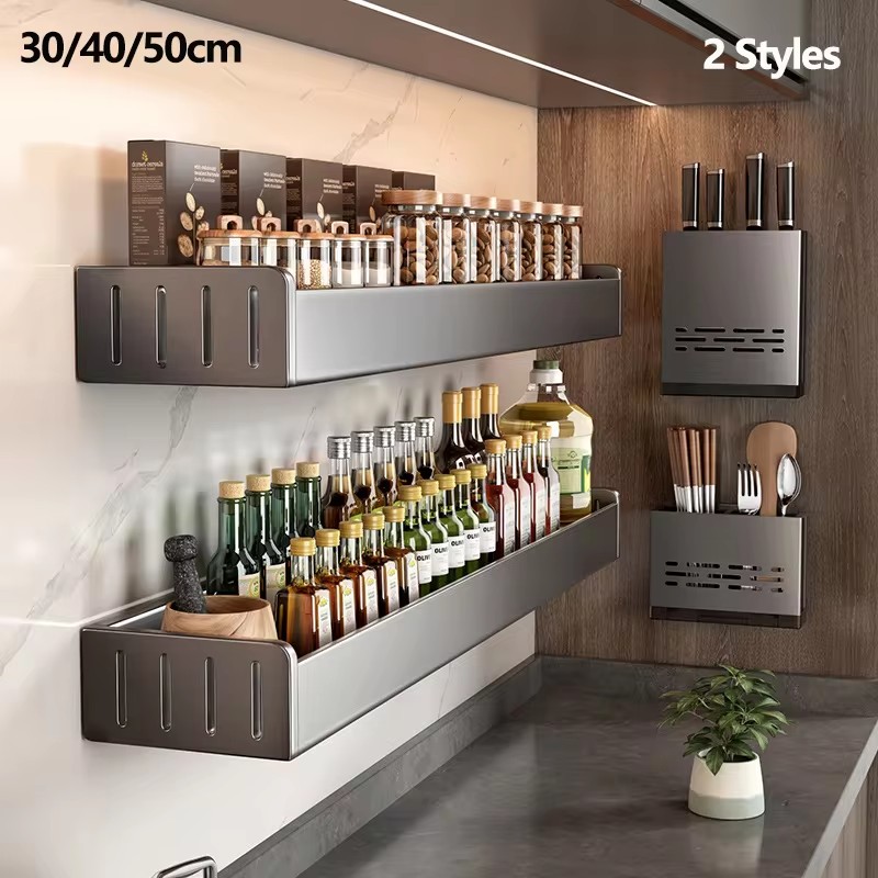 Wall Mounted Kitchen Spice Storage Seasoning Bottle Storage Rack Kitchen Storage Wall Shelf Organizers Hanging Hook Rack