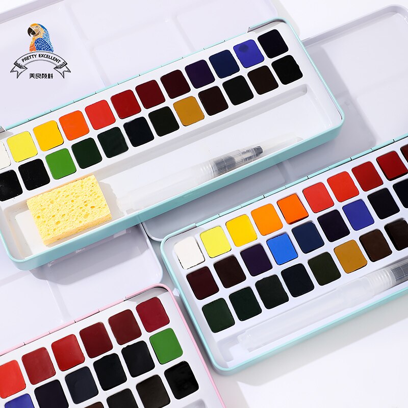 Meiliang-Conjunto de acuarelas portátil, caja de metal con paleta, pincel de pintura, herramientas de arte, 24/36 colores