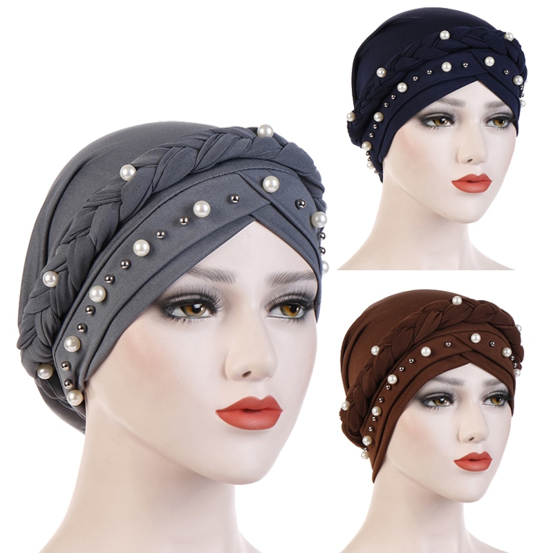 Hiyab-pañuelo para la cabeza para mujer musulmana, capa de turbante de algodón sólido, blanco perla, interior, musulmán, turbantes