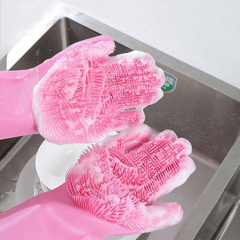 Guanti Per Lavare I Piatti, Guanti Riutilizzabili Per La Pulizia Della Cucina Spugna In Silicone Guanti Per Strofinare Resistenti Al Calore Si2142 Rosa 9l 1 Paio 86548248