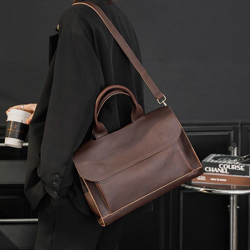 Vinatge Tragbare Aktentasche Männer oben-griff Aktentasche Tasche Männer Schulter Bote Tasche Geschäft Umhängetasche Herren Computer Datei Tasche