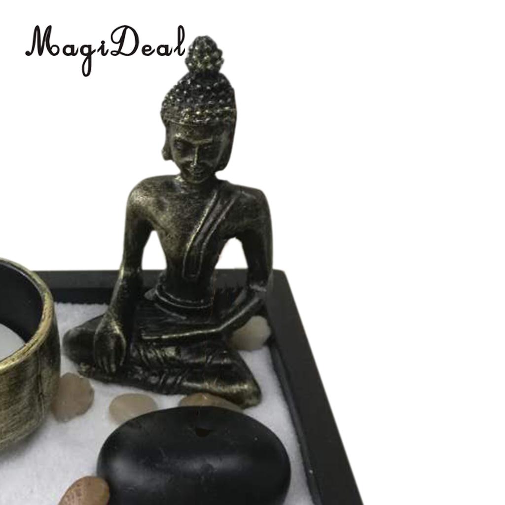 homyl Japanese Zen Garden Sand Tray Buddha Stones Fengshui Meditation Ornament for Home Shop Club Cafe Ba