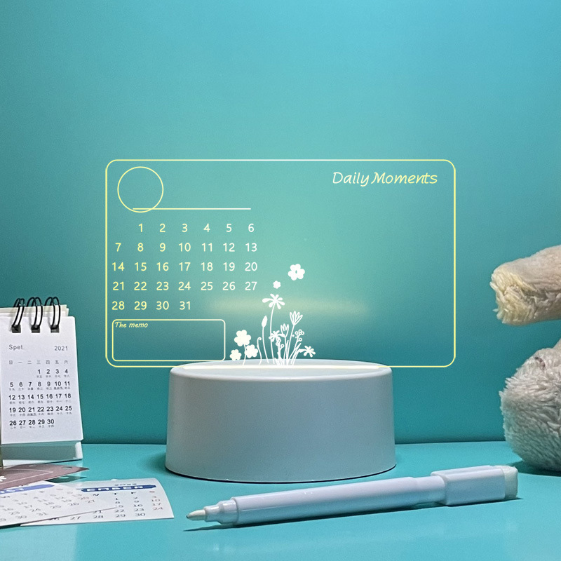 Akryl gennemsigtig lysende kalender note tavle sletbar ins opslagstavle husholdning memo prompt desktop lille bordlampe