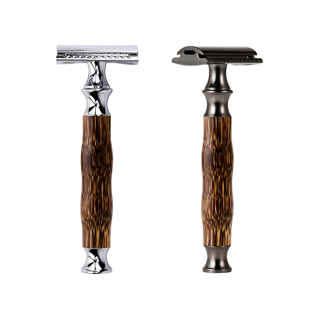 1pc Klassiek Bamboe Handvat Veiligheidsscheermes Handleiding Dubbele Rand Scheren Veiligheid Scheerapparaat Scheren Kapper Scheermessen T-vormig Scheermes voor Mannen