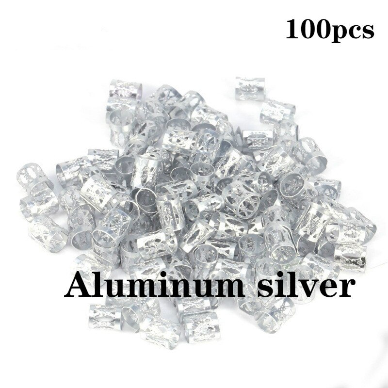 100Pcs/Lot Gold and Silver 8x9mm Micro Hair Dread Braids Wig Lock Tube Beads Adjustable Cuffs Clips for Hair Accessories Tool: NO.10    100pcs