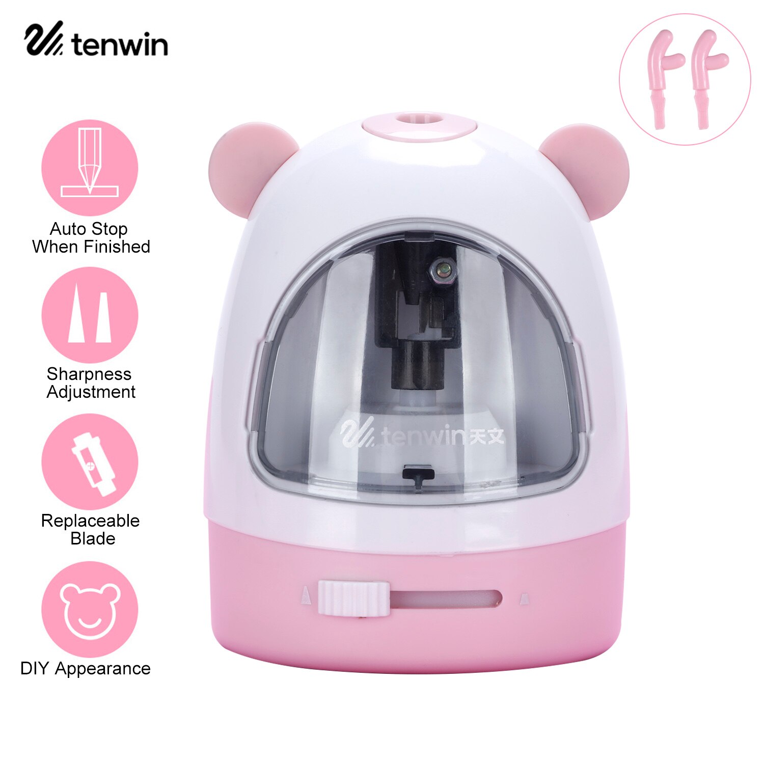 tenwin Small Durable Electric Pencil Sharpener Sharpness-adjustment Battery Operated Fast Sharpen with Replaceable Blade
