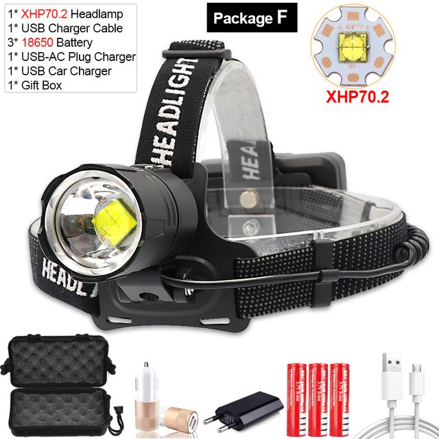 100000LM XHP70.2 LED Scheinwerfer XHP70 Gelb Weiß LED Scheinwerfer Angeln Camping Zoomen USB Aufladbare Taschenlampe Verwenden 3*18650 batterien: F / 3000K-gelb licht