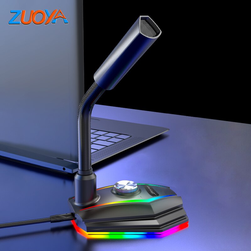 RGB Computer Microphone Free Drive Noise Reduction 360° Rotate USB AUX HD Receiver Omnidirectional Condenser Gaming Mike