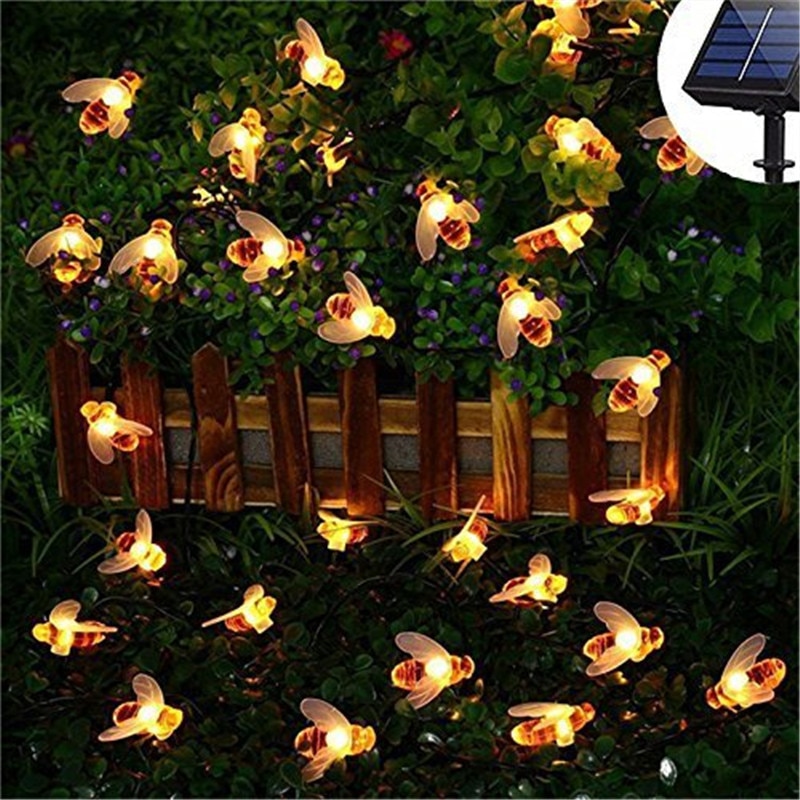 Eclh 20/50 sol led lys string 5m/10m udendørs julelys honningbi garland kulørte lamper ip vandtæt kork til haven