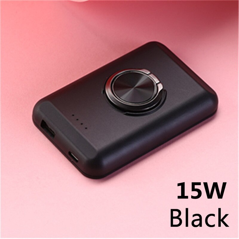 Power Bank magnetico 5000mAh staffa ad anello per Apple iPhone 13 Xiaomi Huawei Samsung 15W caricabatterie Wireless portatile a ricarica rapida: Black 15W