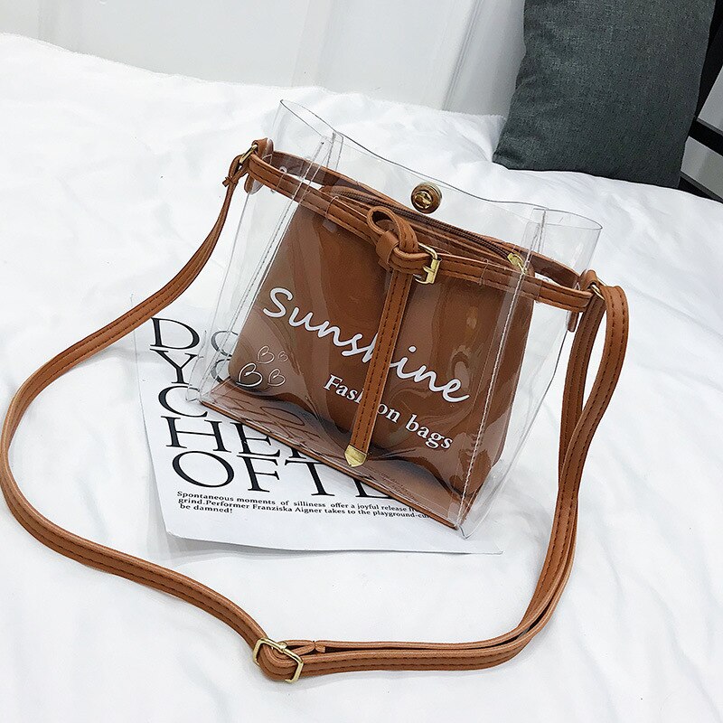 Yogodlns sacs à bandoulière pour femmes dame Transparent épaule gelée paquet été sac à main téléphone sac bolsa: Brown