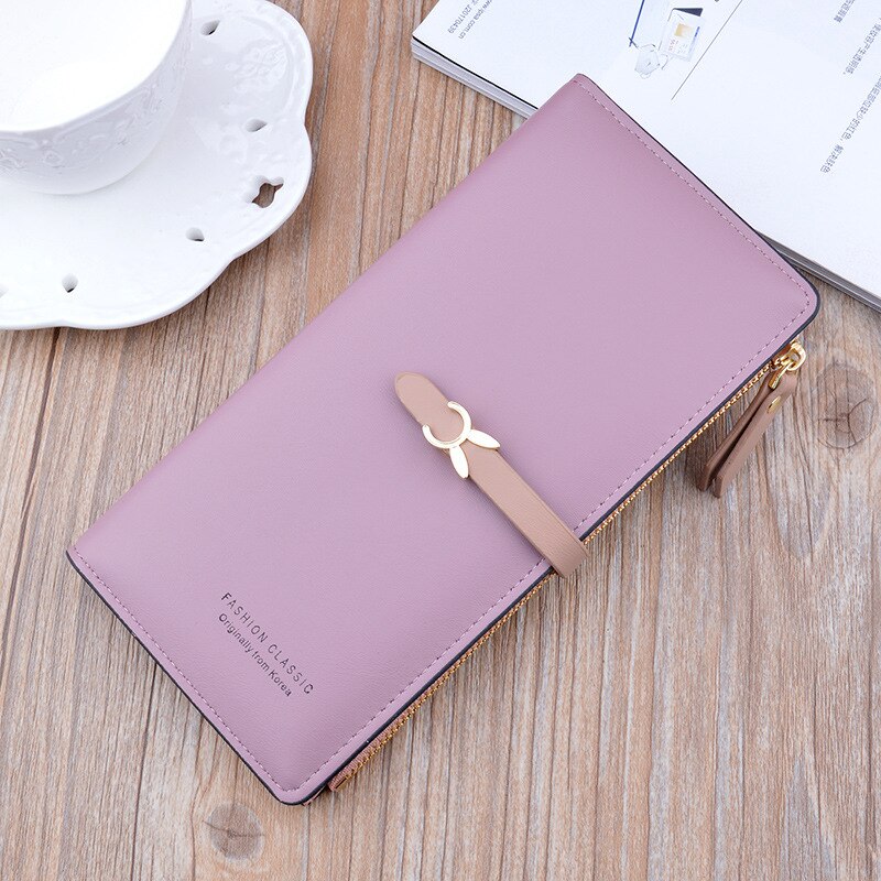 Carteira feminina com zíper, carteira longa moda estudante com suporte para cartões: purple