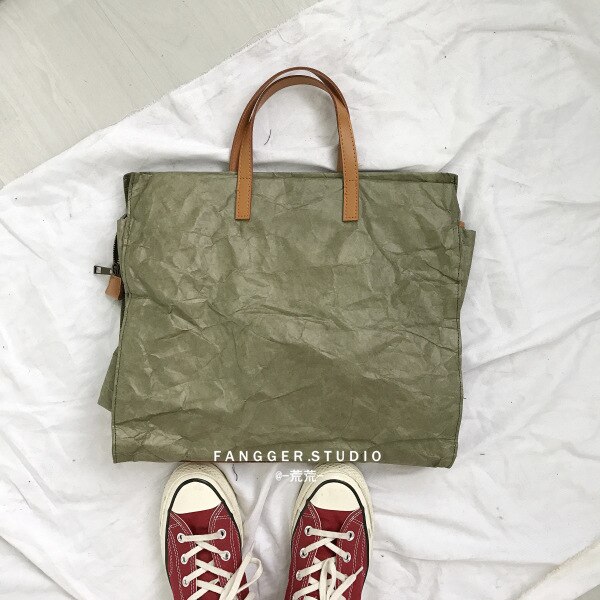 Houten dames transparant kraftpapier vintage schoudertassen brief effen casual tote handtassen pu leer reis boodschappentas: Groente