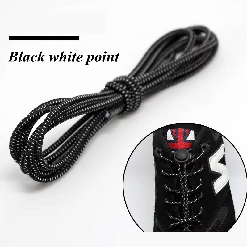 1 Paar Elastische Veters Ronde Locking No Tie Schoenveters Kids Adult Quick Lui Veters Rubber Sneakers Schoenveter 22 Kleuren: Black white point