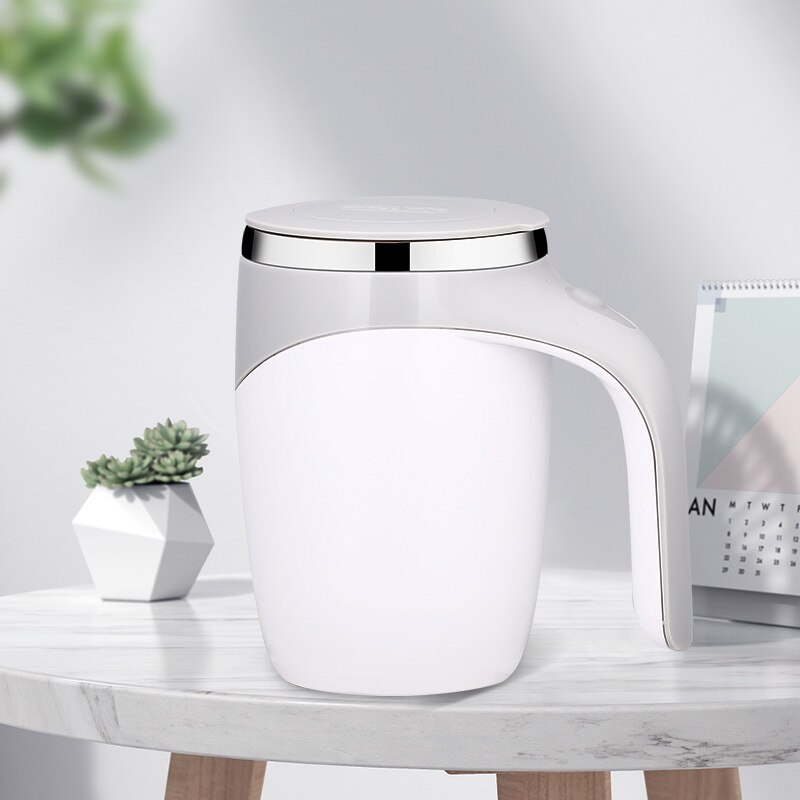 Stainless Self Stirring Mug Lazy Electric Automatic Stirring Cup Portable Magnetized Mixing Tea Coffee Milk Cup For Home Office: Ivory