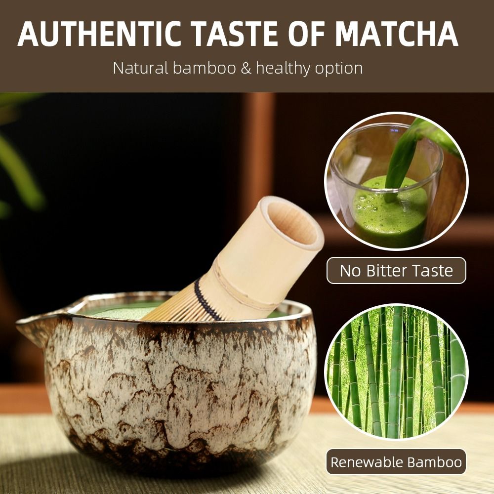 6PCS Ceramic Bamboo Japanese Matcha Tea Set Matcha Whisk Holder Reusable Matcha Whisk Set Matcha Bowl Whisk Teaspoon Tea Sets